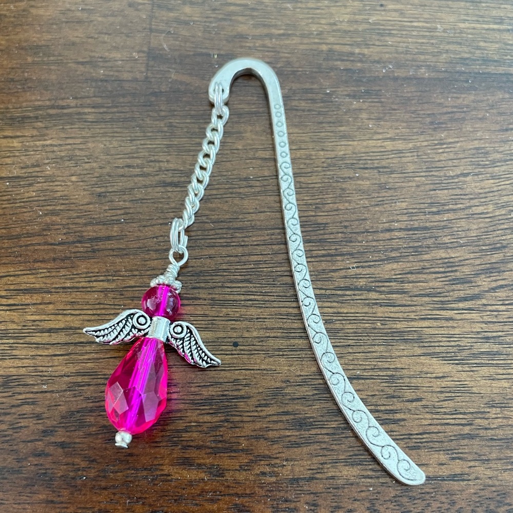 Handmade Deep Pink Angel Fairy Bookmark with Silver Tone Hook - ideal gift